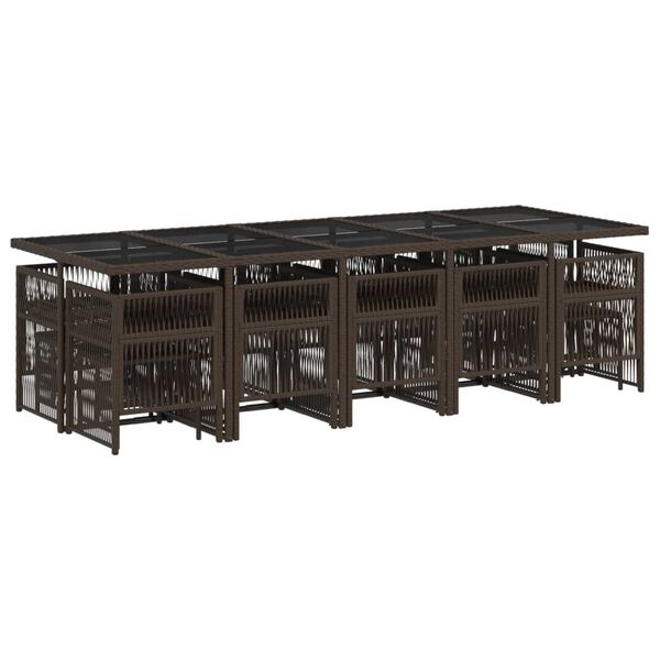 vidaXL Set da Pranzo da Giardino 15 pz con Cuscini Marrone Polyrattan