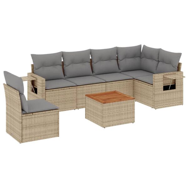 vidaXL Set Divano da Giardino 7 pz con Cuscini Beige Misto Polyrattan