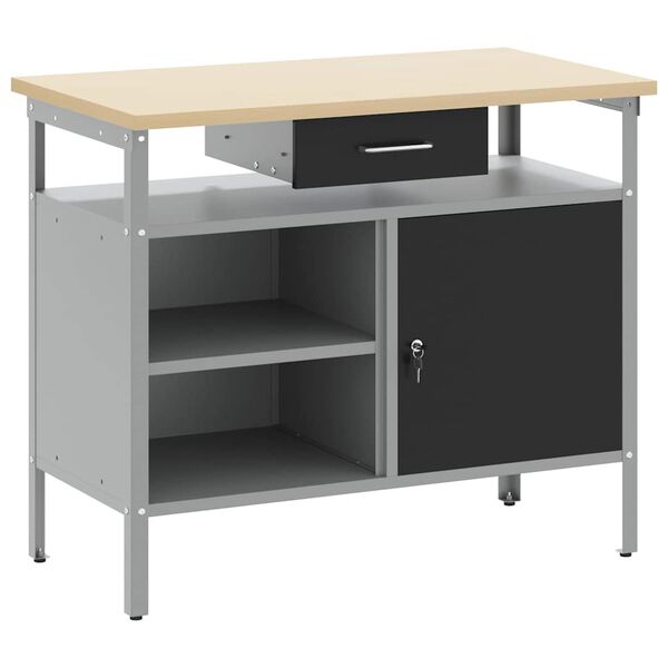 vidaXL Banco da Lavoro con cassetto Nero e grigio 100 x 55 x 85 cm