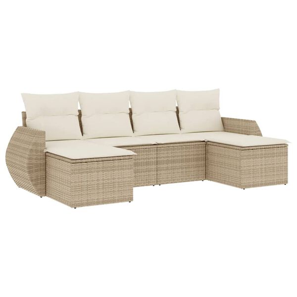 vidaXL Set Divano da Giardino 6 pz con Cuscini Beige in Polyrattan