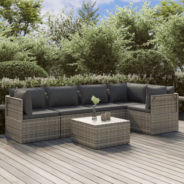 vidaXL Set Divani da Giardino 6 pz con Cuscini in Polyrattan Grigio
