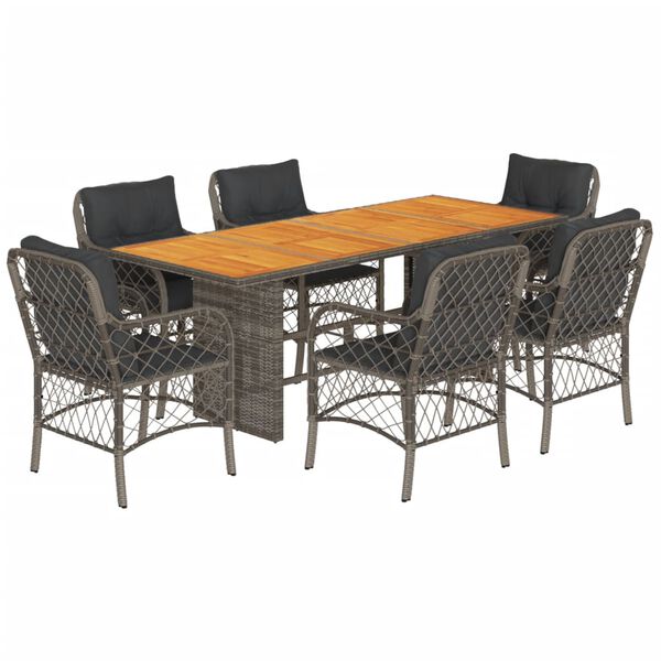 vidaXL Set da Pranzo da Giardino 7 pz con Cuscini in Polyrattan Grigio