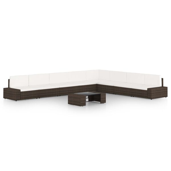 vidaXL Set Divani da Giardino 9 pz con Cuscini in Polyrattan Marrone