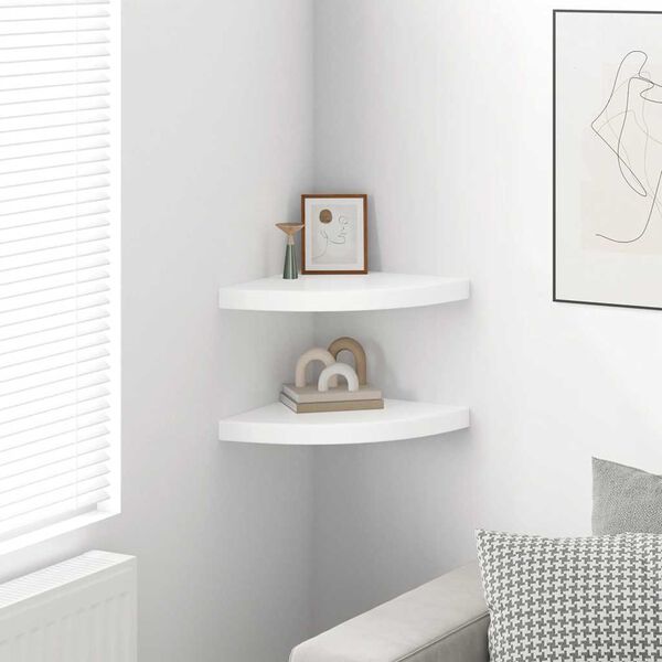 vidaXL Scaffali Angolari a Parete 2 pz Bianco Lucido 35x35x3,8 cm MDF