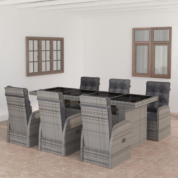 vidaXL Set da Pranzo per Esterni 7 pz con Cuscini in Polyrattan Grigio