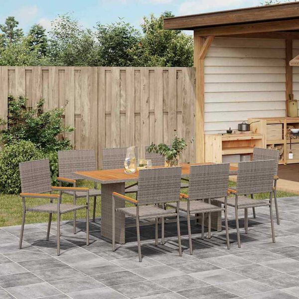 vidaXL Set da Pranzo per Giardino 9 pcs Grigio polyrattan