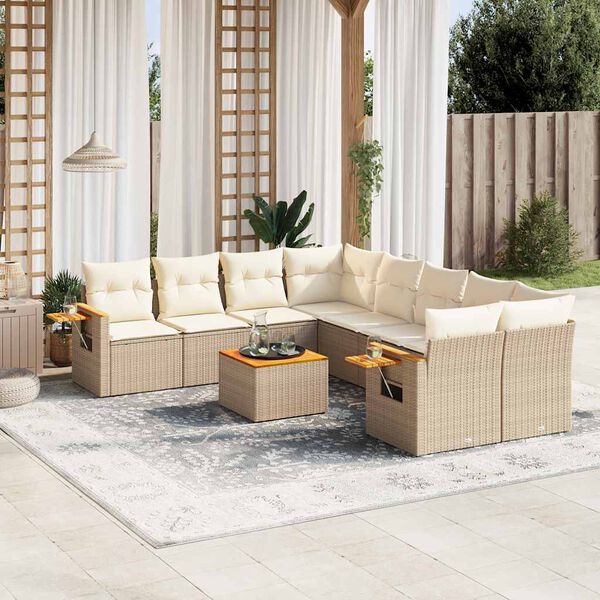 vidaXL Set Divano da Giardino 9 pz con Cuscini Beige in Polyrattan