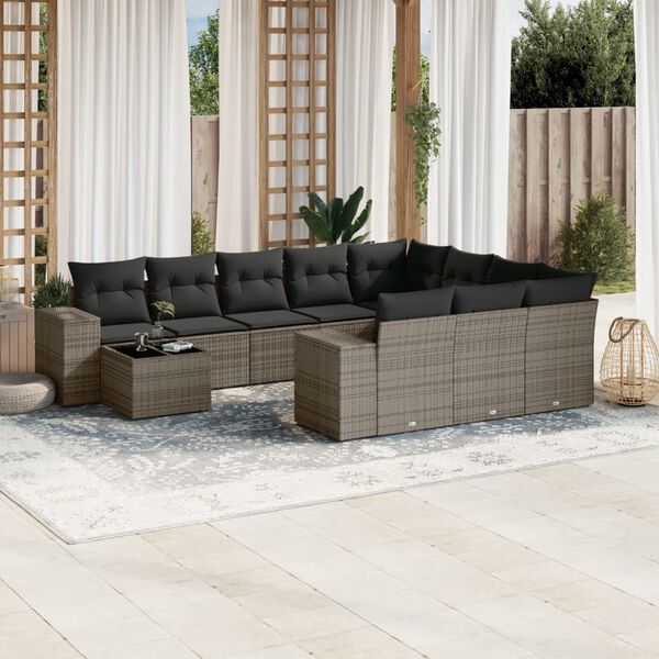 vidaXL Set Divani da Giardino 11 pz con Cuscini in Polyrattan Grigio
