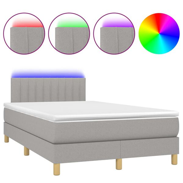 vidaXL Letto a Molle Materasso e LED Grigio Chiaro 120x200 cm Tessuto