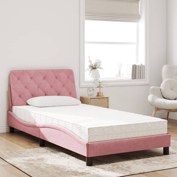 vidaXL Letto con Materasso Rosa 100x200 cm in Velluto