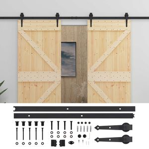 vidaXL Porta scorrevole 2 pcs Naturale e Nero Legno Massello di Pino