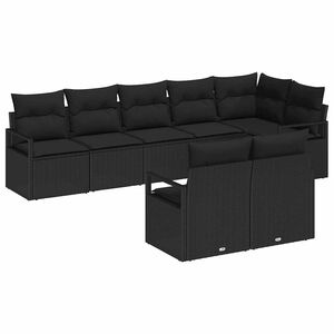 vidaXL Set Divano da Giardino con cuscino 8 pcs Nero polyrattan