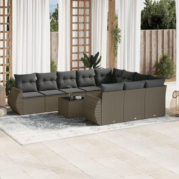 vidaXL Set Divani da Giardino 11 pz con Cuscini in Polyrattan Grigio