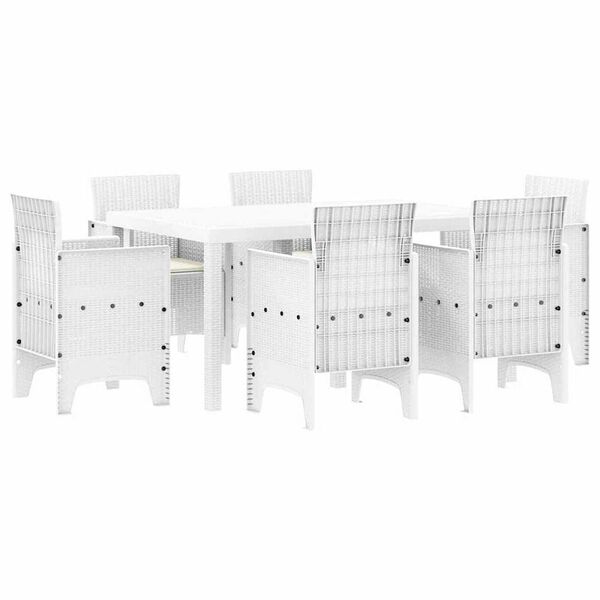vidaXL Set da Pranzo per Giardino 7 pcs Bianco Rattan Polt