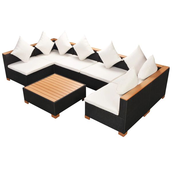 vidaXL Set Divani da Giardino 7 pz con Cuscini in Polyrattan Nero