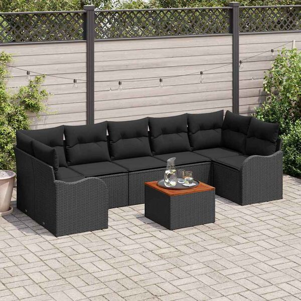 vidaXL Set Divano da Giardino con cuscino 8 pcs Nero polyrattan