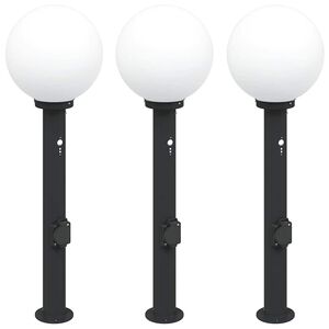 vidaXL Lampioni a paletto con sensore e presa 3 pz 80 cm neri IP44