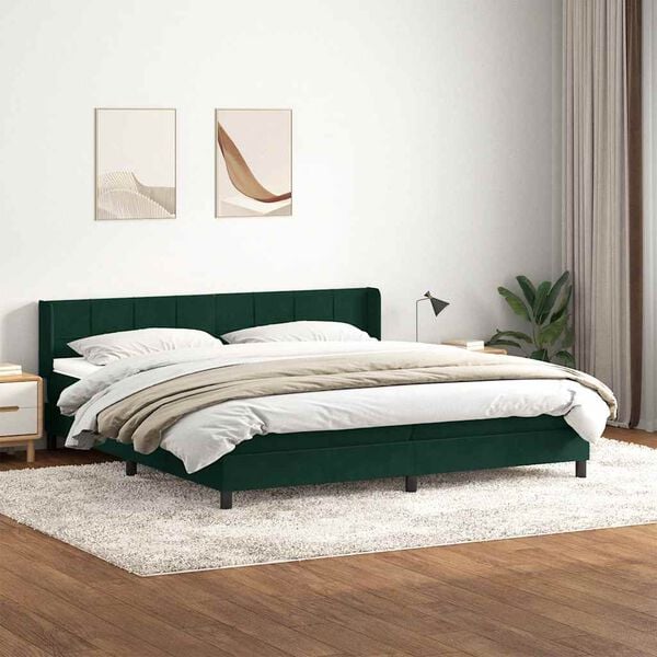 vidaXL Giroletto a Molle con Materasso Verde Scuro 180x220 cm Velluto
