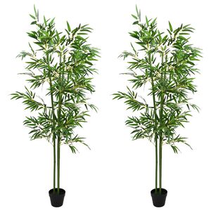 vidaXL Albero di Bamb&ugrave; 2 pz Verde 60 x 18 x 190 cm Tessuto e Bamb&ugrave;