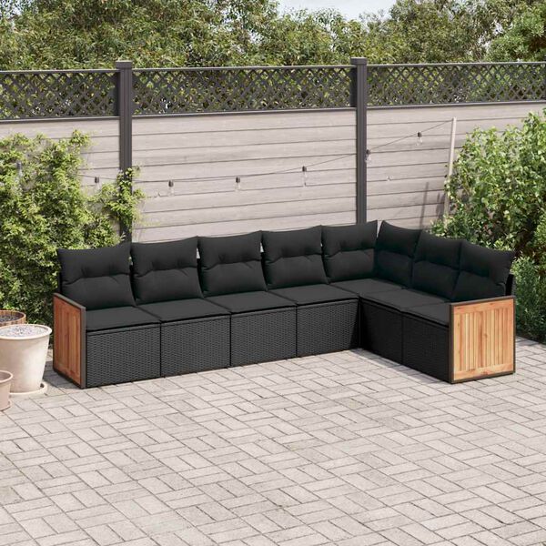 vidaXL Set Divani da Giardino con Cuscini 7pz Nero Polyrattan