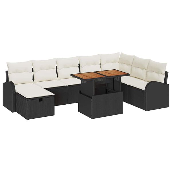 vidaXL Set Divano da Giardino 9 pcs Nero polyrattan