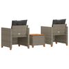 vidaXL Set da Bistrò 3 pz con Cuscini Grigio Polyrattan e Legno Acacia