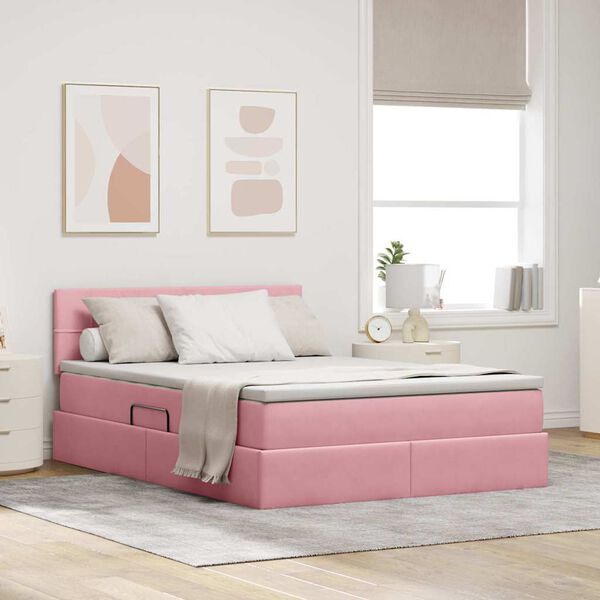 vidaXL Letto con Contenitore con materasso Rosa 140 x 200 cm Velluto