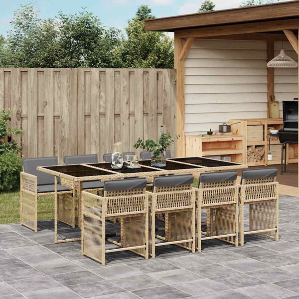 vidaXL Set Pranzo da Giardino 9 pz con Cuscini Beige Misto Polyrattan