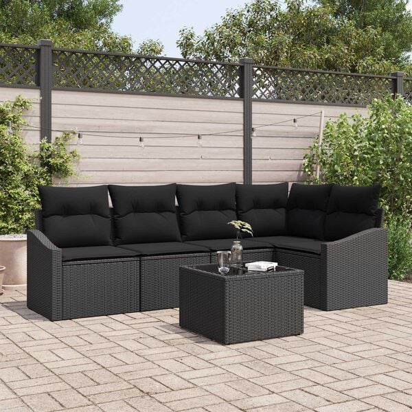vidaXL Set di divani con cuscino 6 pcs Nero polyrattan