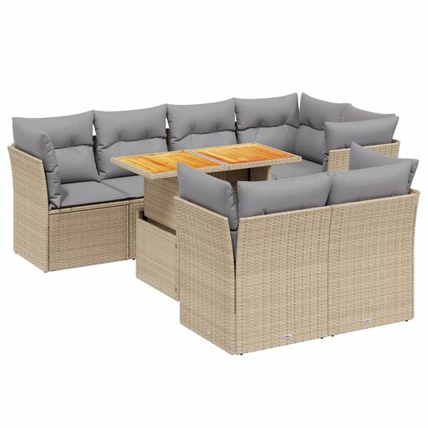 vidaXL Set Divano da Giardino 8 pz con Cuscini Beige in Polyrattan