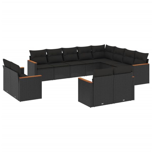 vidaXL Set Divani da Giardino 12 pz con Cuscini Nero in Polyrattan
