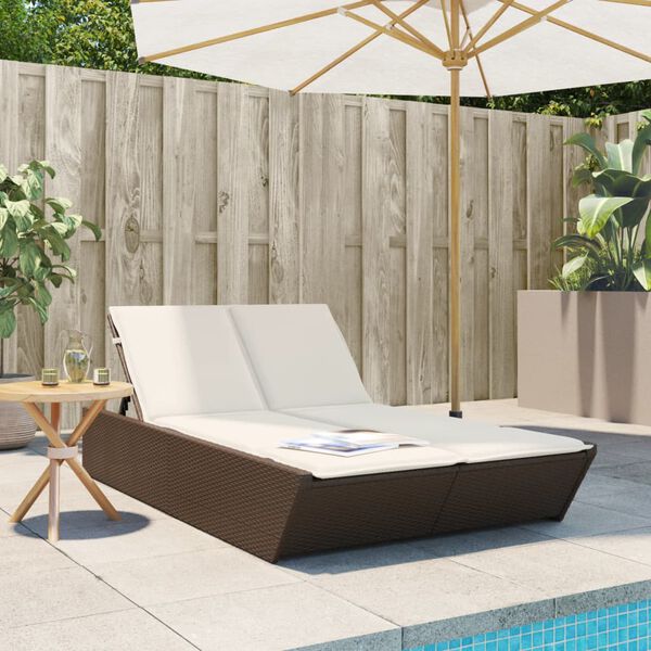 vidaXL Lettino Prendisole con Cuscini Marrone in Polyrattan