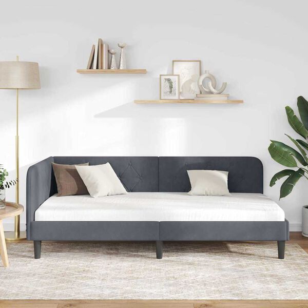 vidaXL Cornice del letto ad angolo Grigio scuro 90 x 200 cm Velluto