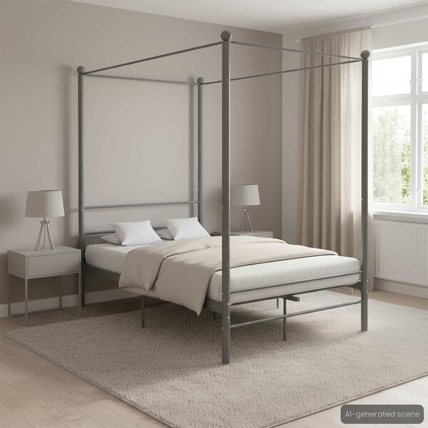 vidaXL Letto a Baldacchino Grigio in Metallo 120x200 cm