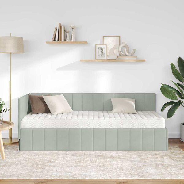 vidaXL Struttura Letto Angolare con Materasso 2 pcs Grigio chiaro