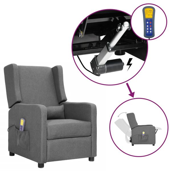 vidaXL Poltrona Alzapersona Massaggiante Grigio Chiaro Tessuto