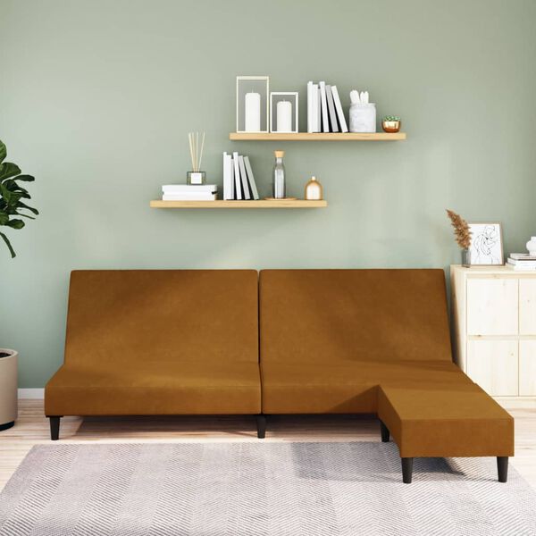 vidaXL Divano Letto a 2 Posti con Poggiapiedi Marrone in Velluto