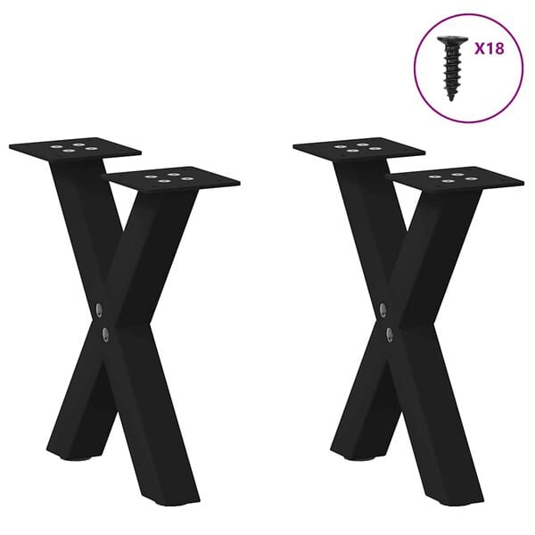 vidaXL Gambe per Tavolino da Caff&egrave; a Forma di X 2 pz Nere 37x(30-31) cm Acciaio