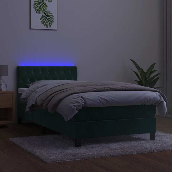 vidaXL Letto a Molle con Materasso e LED Verde Scuro 100x200cm Velluto