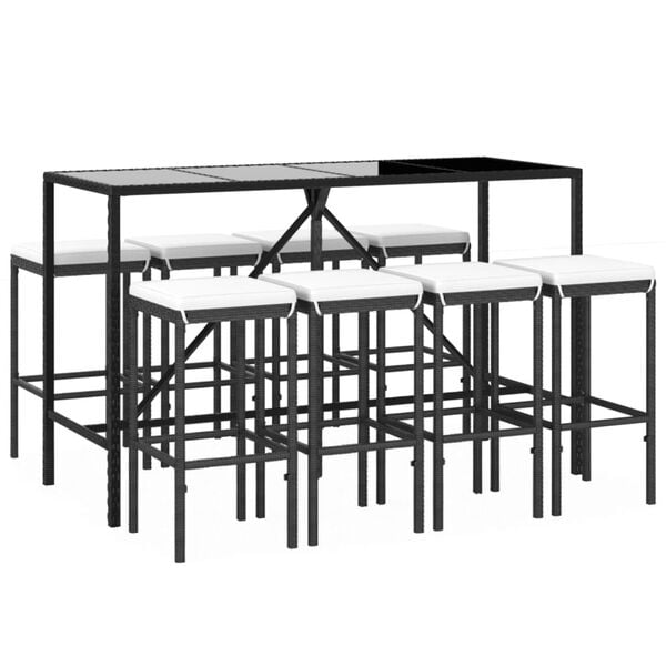 vidaXL Set Bar da Giardino 9 pz con Cuscini in Polyrattan Nero