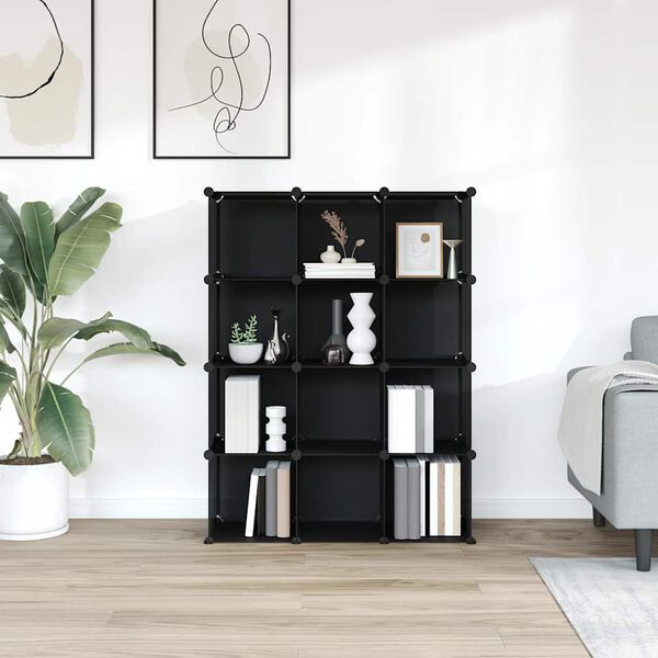 vidaXL Organizzatore Portaoggetti con 12 Cubi Nero in PP