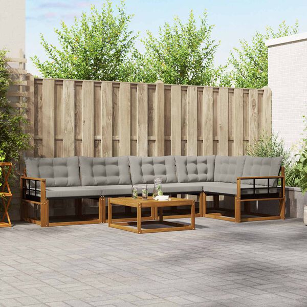 vidaXL Set di divani da esterno 6 pcs Grigio Naturale e Chiaro