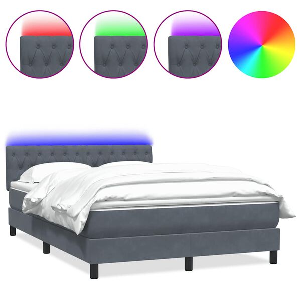 vidaXL Letto a Molle con Materasso e LED Grigio Scuro 140x210 cm Velluto