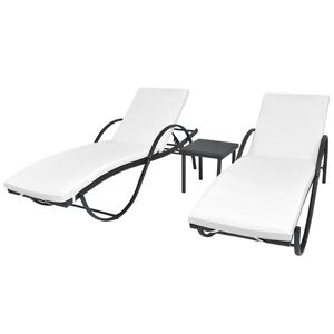 vidaXL Lettini Prendisole 2 pz con Tavolo in Polyrattan Nero