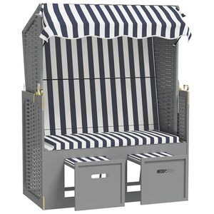 vidaXL Strandkorb con Tettoia Polyrattan e Legno Massello Blu e Bianco