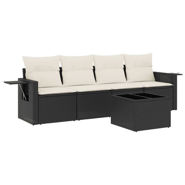 vidaXL Set Divani da Giardino 5 pz con Cuscini in Polyrattan Nero