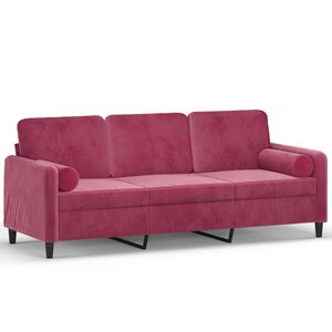 vidaXL Divano a 3 Posti con Cuscini Rosso Vino 180 cm in Velluto