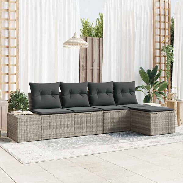 vidaXL Set Divano da Giardino 5 pcs Grigio chiaro polyrattan