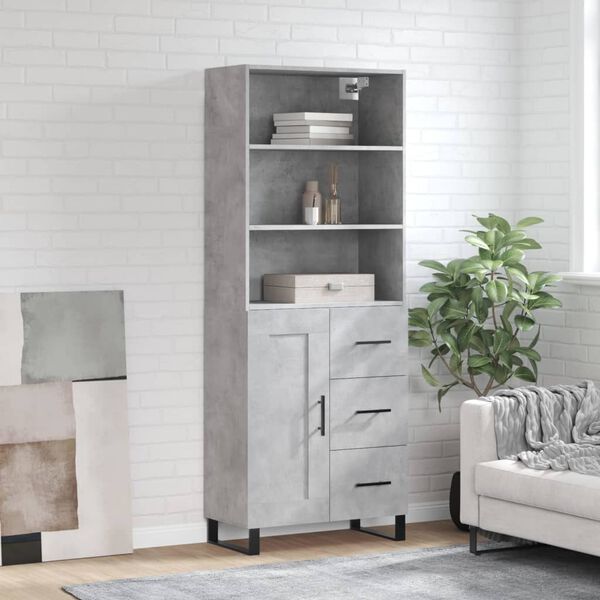 vidaXL Credenza Grigio Cemento 69,5x34x180 cm in Legno Multistrato