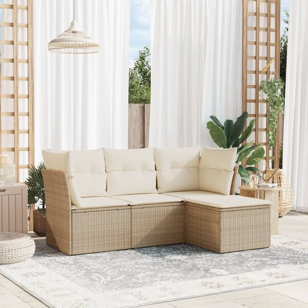 vidaXL Set Divano da Giardino 4 pz con Cuscini Beige in Polyrattan